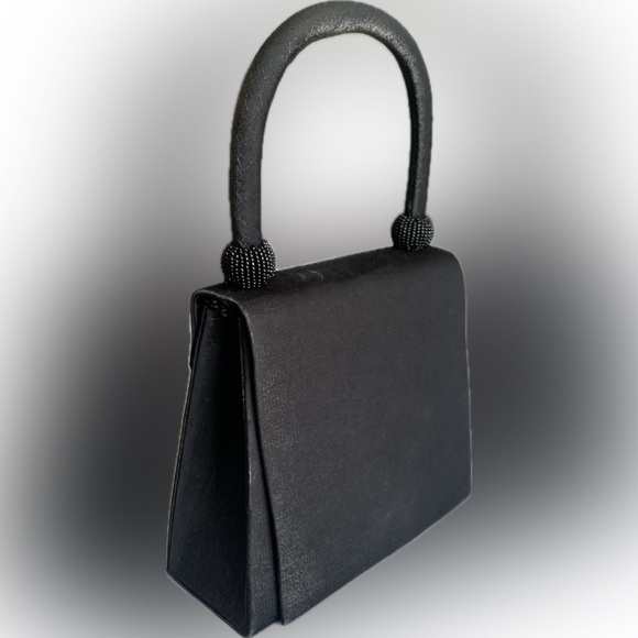 Little black satin evening designer style purse with long & short strap. - Picture 1 of 8